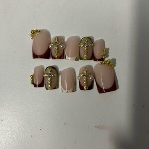 Chic Burgundy and Gold Press-On Nails